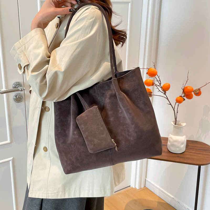 Large-Capacity Matte Suede Shoulder Bag